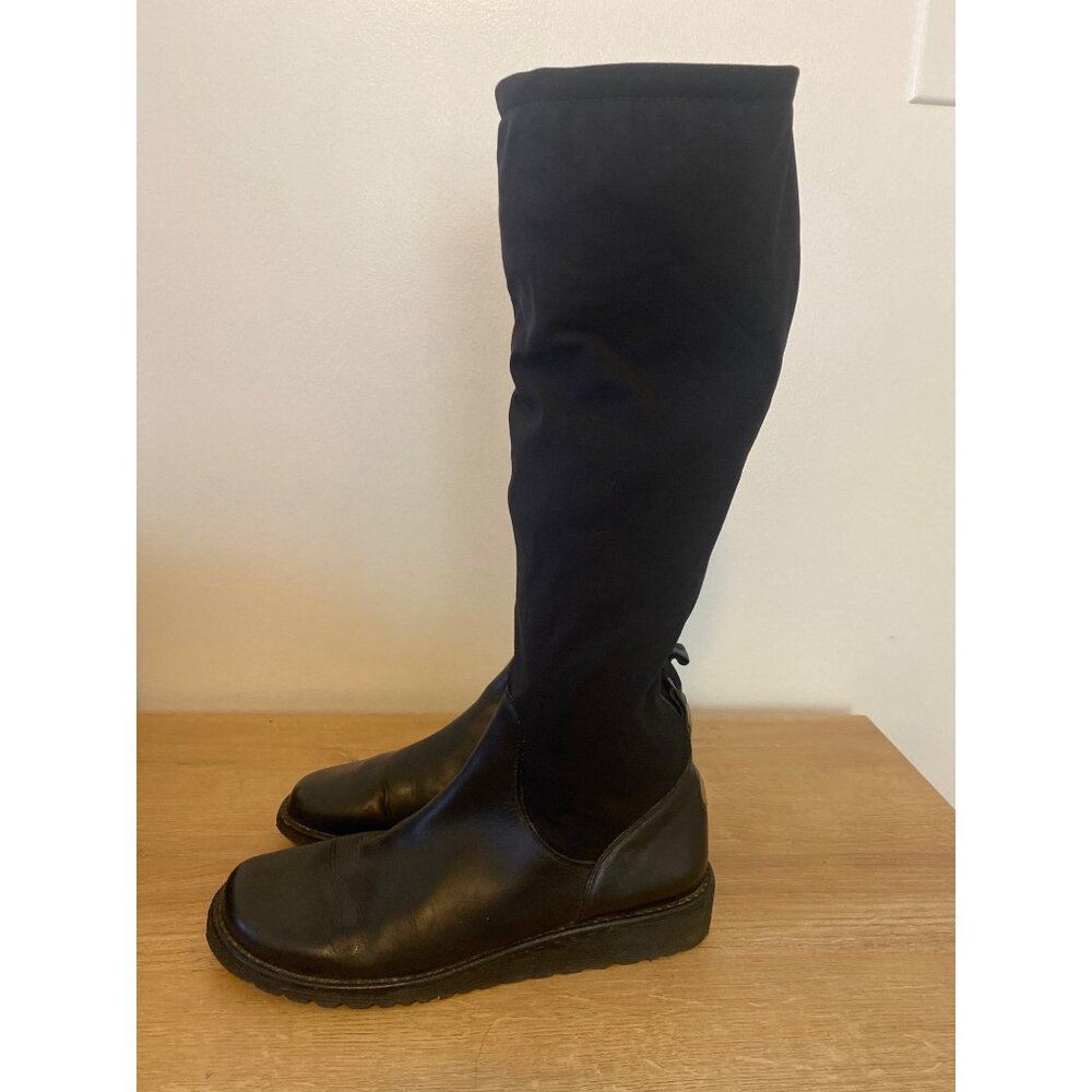 Donald J. Pliner Black Leather & Elastic Knee-High Boots Size 7M - Picture 4 of 8